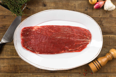 Flank Steak on a plate with decorations
